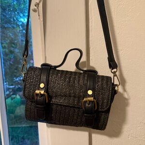 Black Woven anthropology Crossbody Bag with Brass Accents - Women Bags